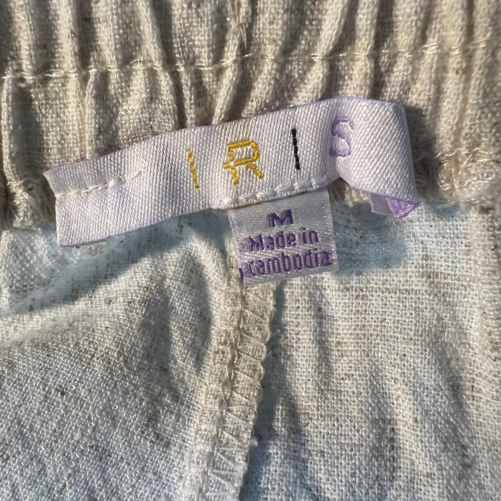 Iris Oatmeal Linen Blend Drawstring Elastic Waist Shorts ISET405 Tan Cream M - Picture 7 of 7